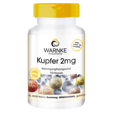 Kupfer 2 mg - 100 Kapseln aus Kupferbisglycinat, vegan | Warnke Vitalstoffe