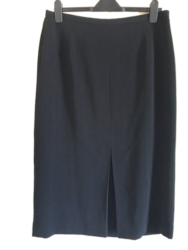 Alexon Midi Length Front Inverted Pleat Vent Lined Black Skirt Size UK 16