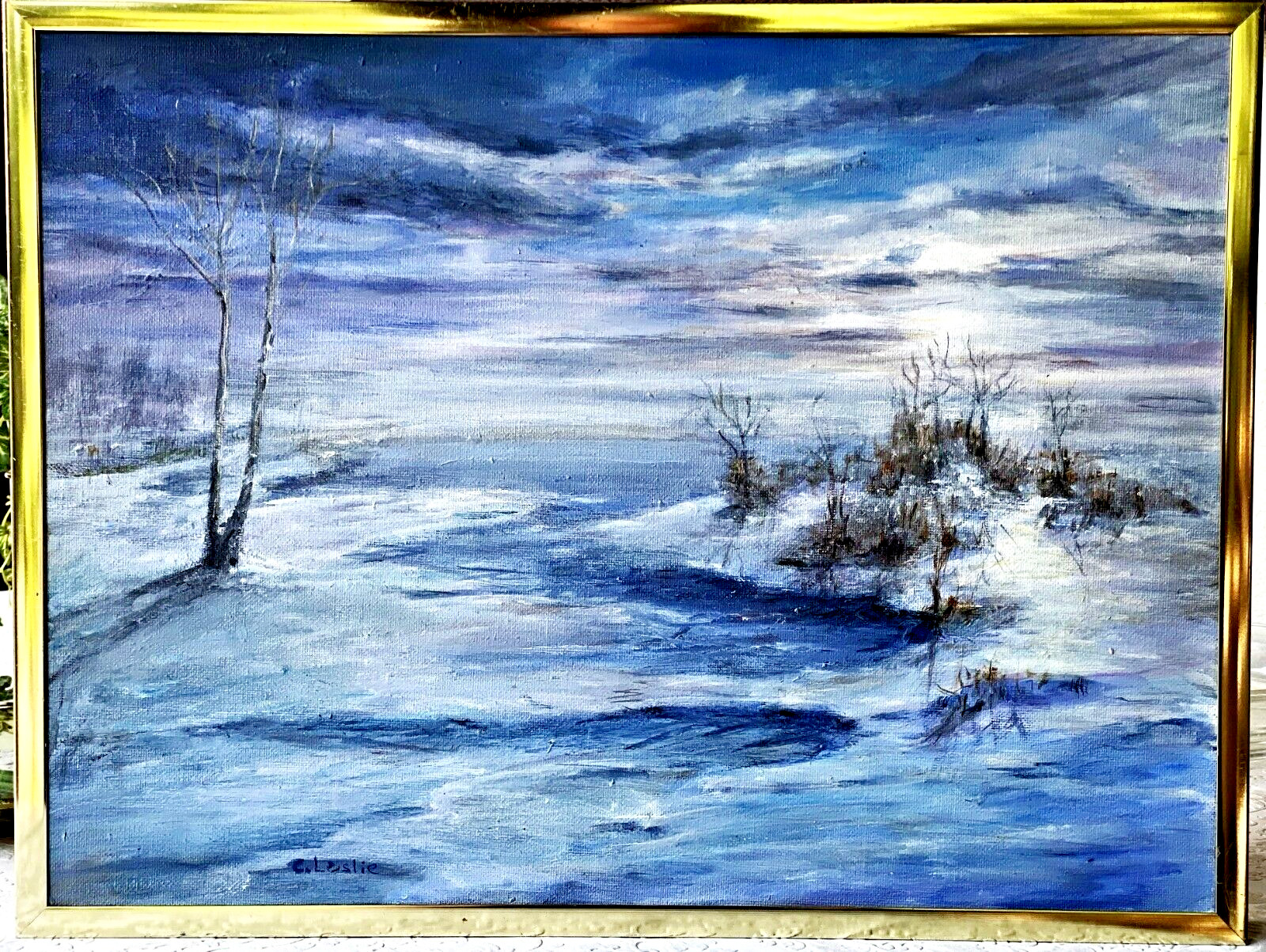 Vintage Acrylic On Board "Snow Dusted Sparkle" By Carol Leslie, Signed & Framed!