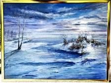 Vintage Acrylic On Board "Snow Dusted Sparkle" By Carol Leslie, Signed & Framed!