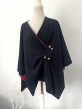 Reversible Cape Wrap Jacket Navy Red Military Button Old Money Luxe Osfa