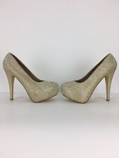 Stilettos Women  s Bridal Gold Diamante Faux Crystals Platform 5 1/2  Size 9 NEW