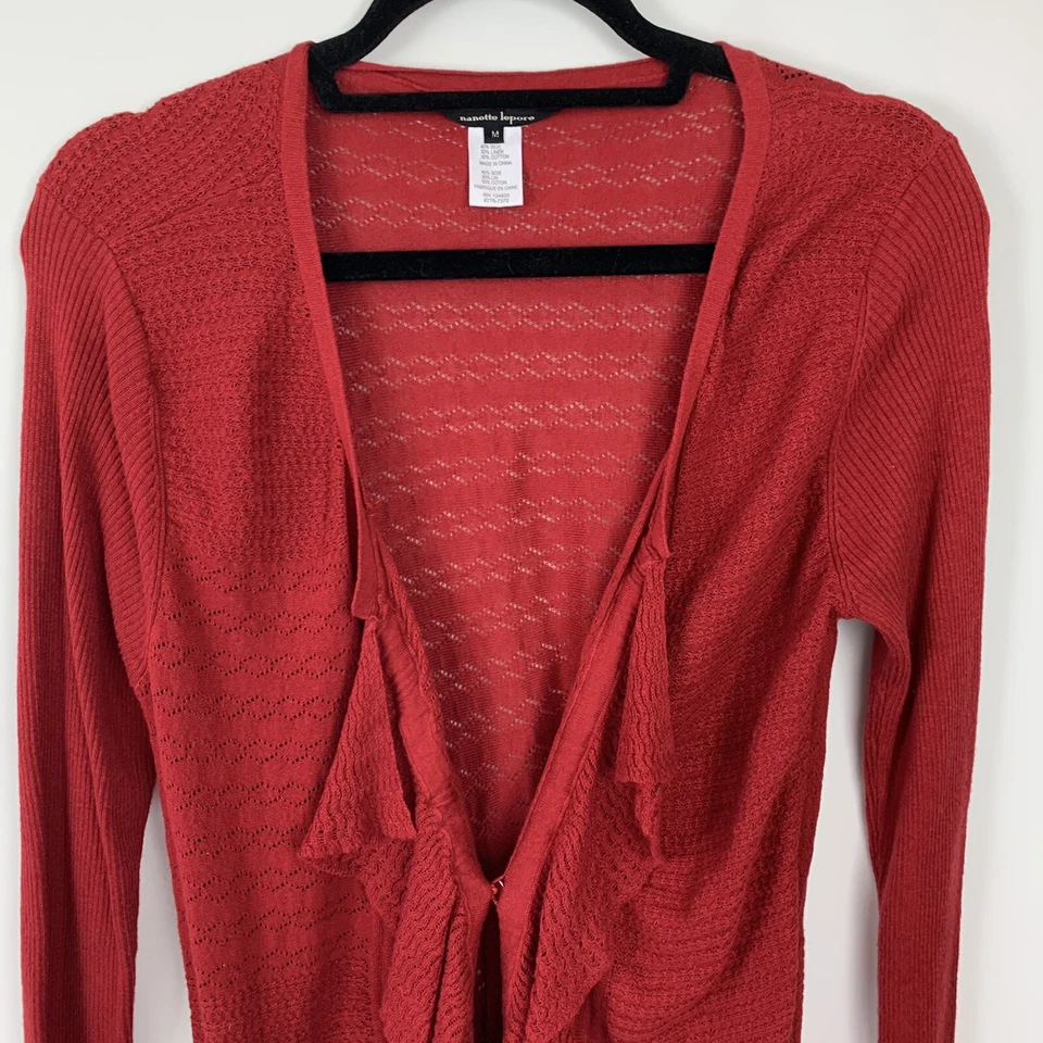 Cárdigan Suéter Nanette Lepore Mujer Seda, Lino Talla Mediana Borgoña Mediana Foto 2 de 4
