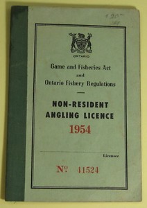 1954 Ontario Canada Non Resident Angling Fishing License 