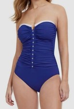  145 Profile by Gottex Womens Blue French Pleats Ruched 1-Piece Swimsuit Size 6