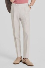 Calvin Klein Men's Beige Slim-Fit Linen-Blend Dress Pants Size 36W 34L