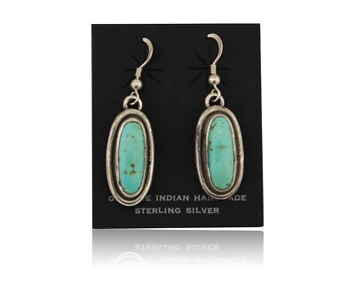 Navajo Dangle Earrings 925 Silver Natural Blue Turquoise Native Artist C.80's