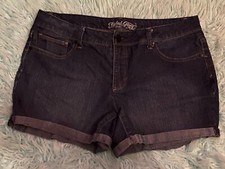 Faded Glory Women's Black Cotton Mid Rise Belt Loops Cuffed Denim Shorts Size 14