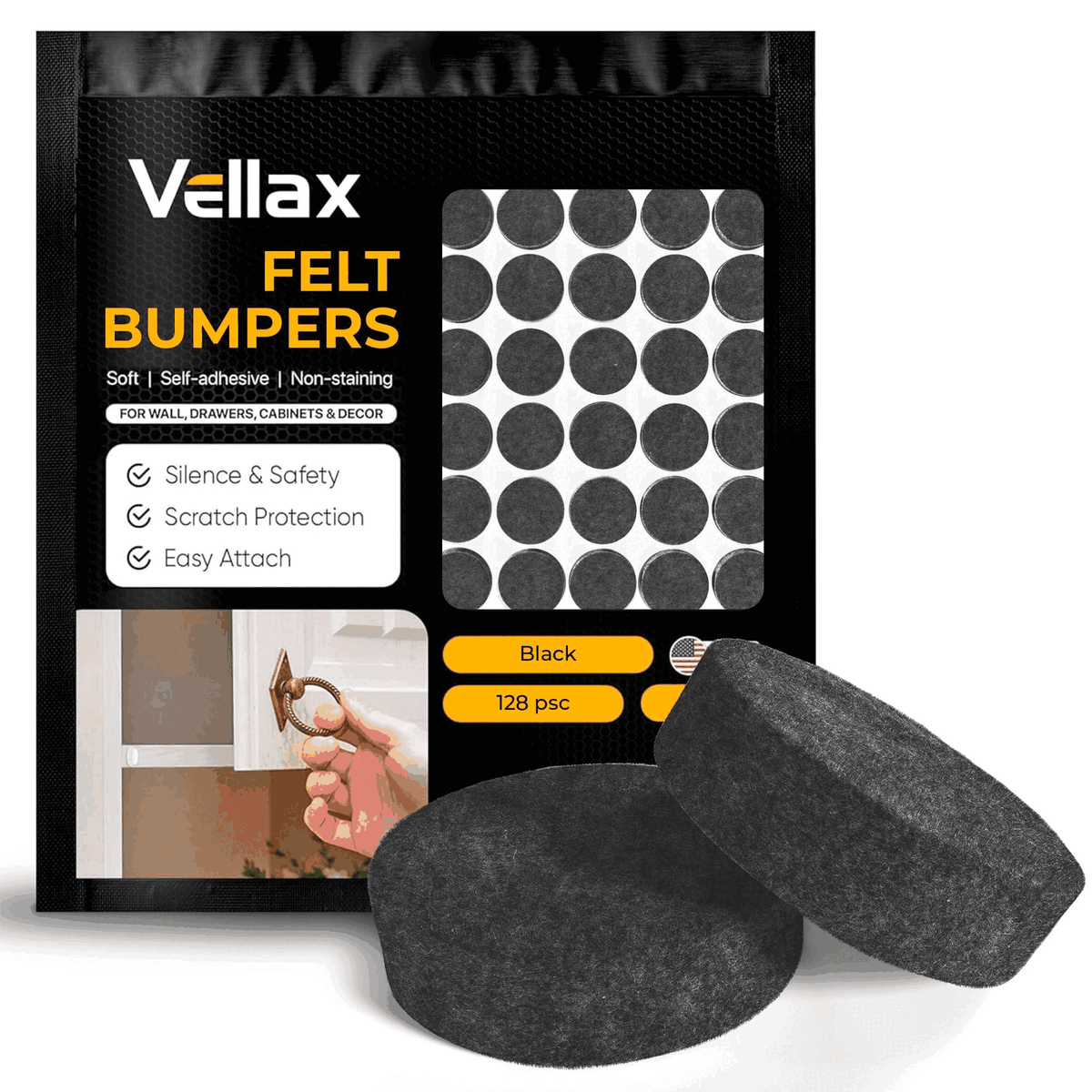 Felt Pads for Cabinet Doors in Diameter 128 PCS Black Self