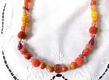 Collier Sautoir Vintage Perles Orange - Matière Pierre/verre - Occasion Porté