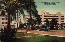 Hotels Collins Ave Miami Beach FL Florida Palms Linen Postcard PM Clean WOB Note