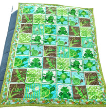 Cotton Handmade Baby Quilt Green Frogs Lizards 34"x44" "Stitched With Love"