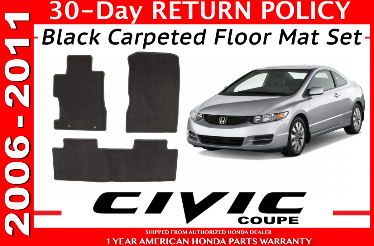 OEM Honda Civic 2Dr Coupe Black Carpeted Floor Mats 2006-2011