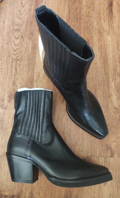 M&S Per Una Leder Cowboy Blockabsatz Stiefeletten UK 3