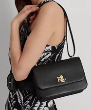 RALPH LAUREN Sophee Classic & Versatile Leather Convertible Bag Black $295