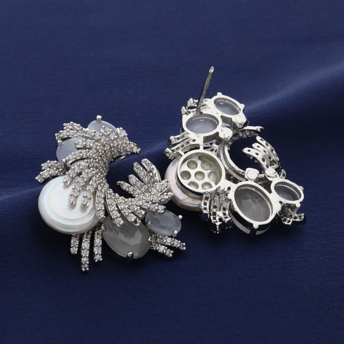 Luxus Cz Halsband und Ohrringe Set Mit Perlen Und Kristall Akzent Ring - Bild 9 von 12