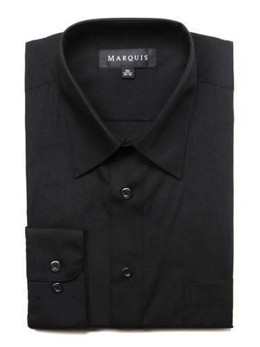 Marquis Mens Classic Fit Solid Black Cotton Blend Dress Shirt - Picture 3 of 20