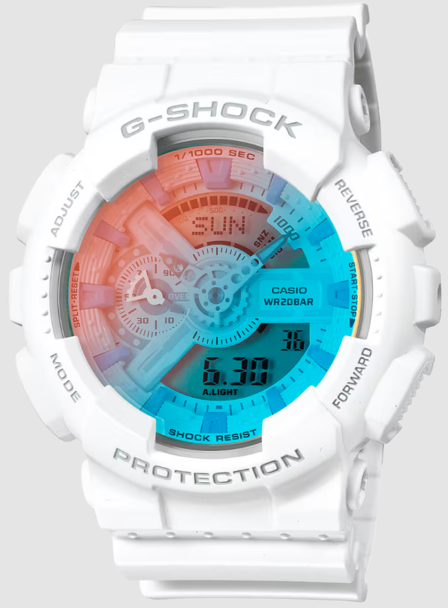 New Casio G-Shock Analog/Digital Blue Dial White Watch GA