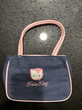 Hello Kitty Blue Denim Small Purse with pink trim and handle Kid's Zipper Close
