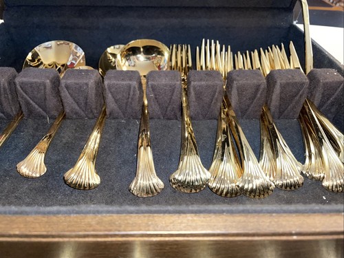 58)PCS vintage Supreme By Towel nickel plated GOLD Flatware set JAPAN svc - Picture 2 of 4