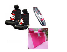 New Sanrio Classics Hello Kitty Front Back Car Seat Covers Steering Wheel Cover
