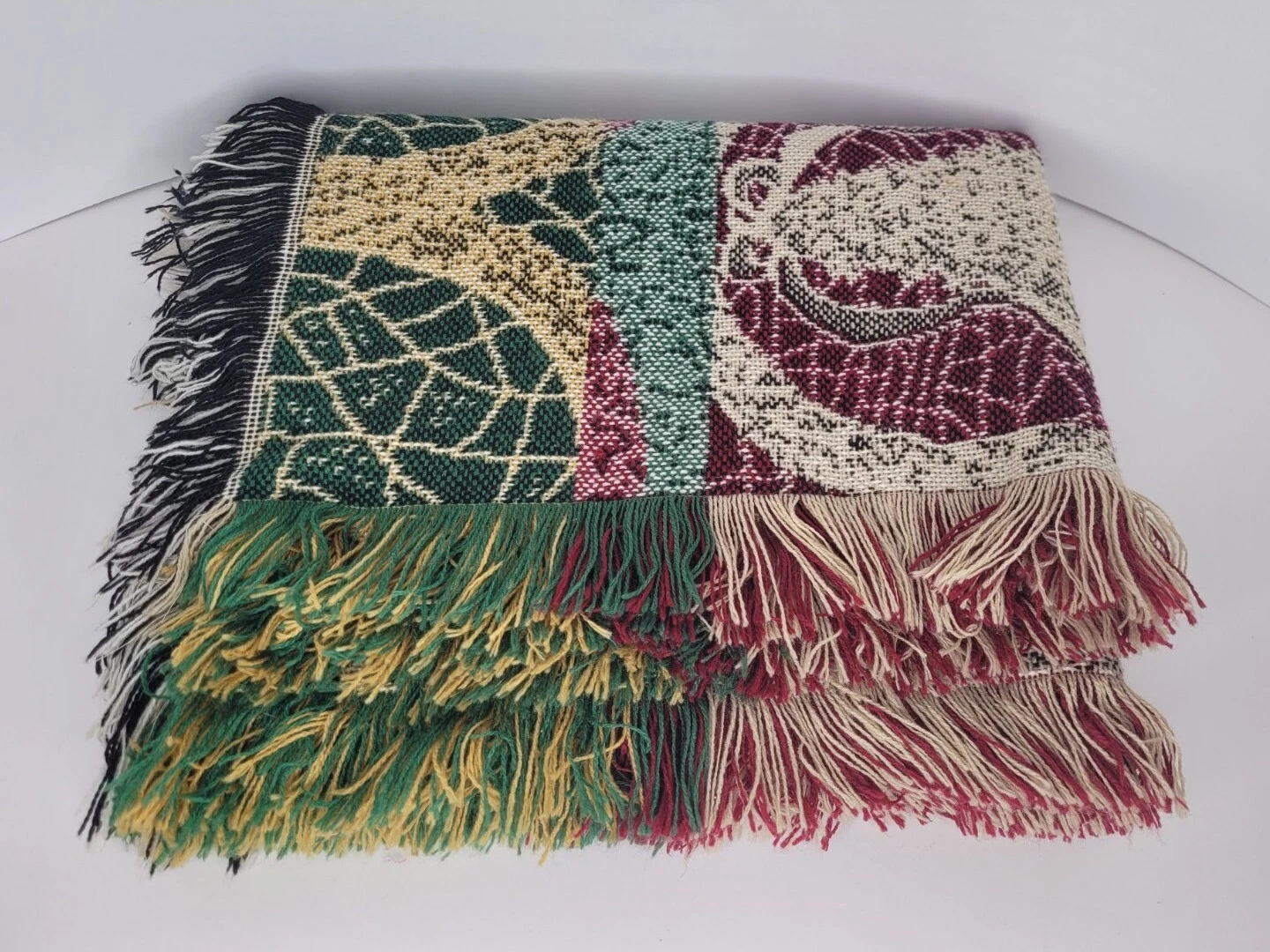 Stained Glass Knit Woven Throw Blanket Tapestry Christmas Tree 55"×44"