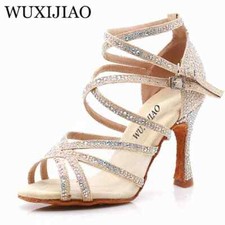 Latin Woman Salsa Silk Satin Dancing Shoe Professional Ballroom Soft Bottom Shoe