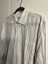 Calvin Klein Mens Long Sleeve Dress Shirt 100 Cotton Med White w/Color Stripes