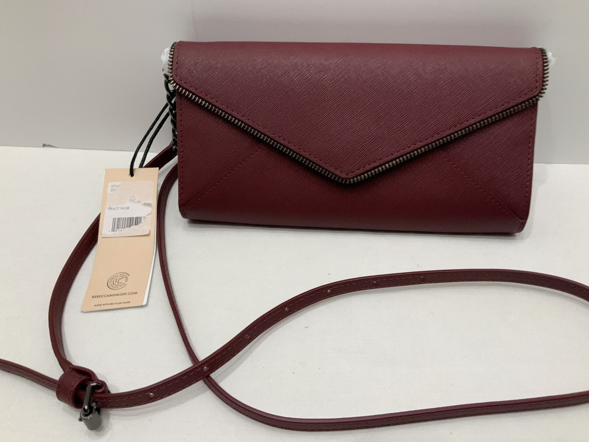 Rebecca Minkoff Leo Saffiano Leather Wallet Crossbody Pinot Noir