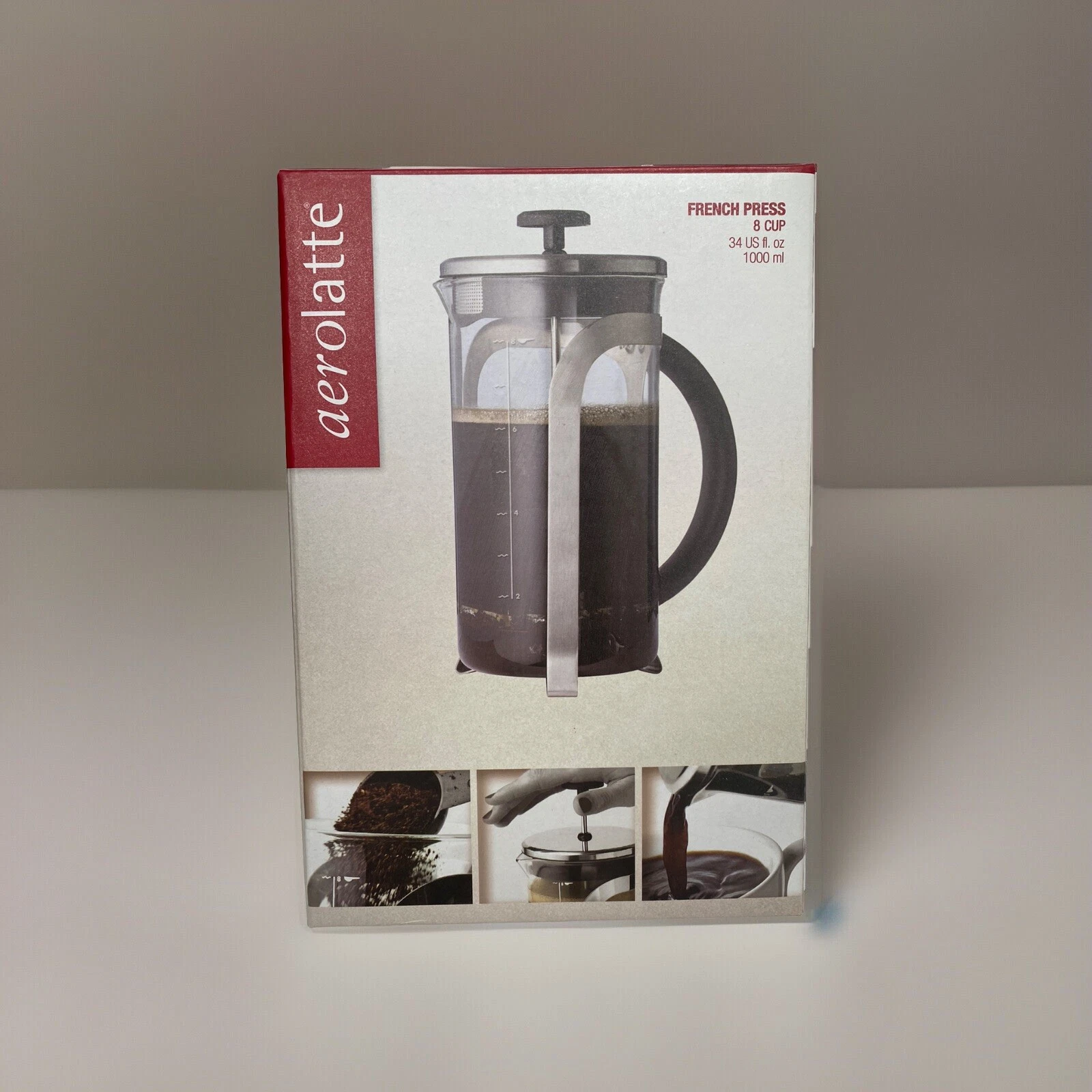 Aerolatte French Press 8 Cups Clear Glass Cafetiere Coffee Maker 1000ml. BNWT