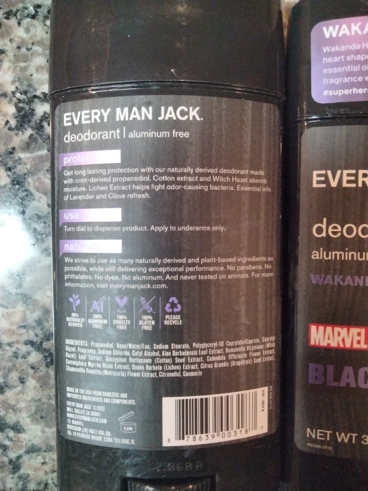 Lote de 2 desodorantes Every Man Jack Black Panther MARVEL edición limitada nuevos 3,0 oz Foto 4 de 4