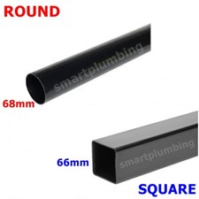Rainwater Downpipe 1 Metre Lengths Black Square or Round 68mm Pipe *FAST DEL*