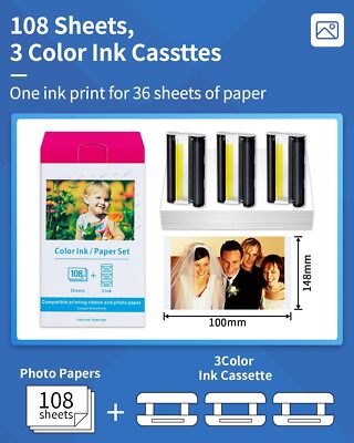 For Canon SELPHY CP1300 Compatible Color Ink & Photo Paper Set - 4x6 Inches Glossy
