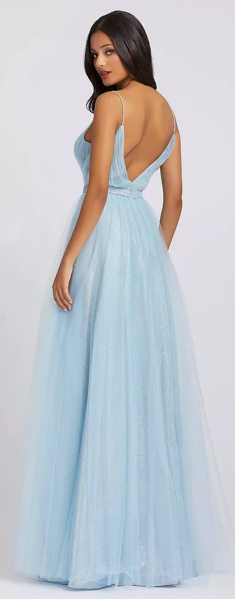 Charming Navy Blue Glitter Cascading Ruffles Prom Dresses 2023 Ball Gown  Spaghetti Straps Sleeveless Backless Floor-
