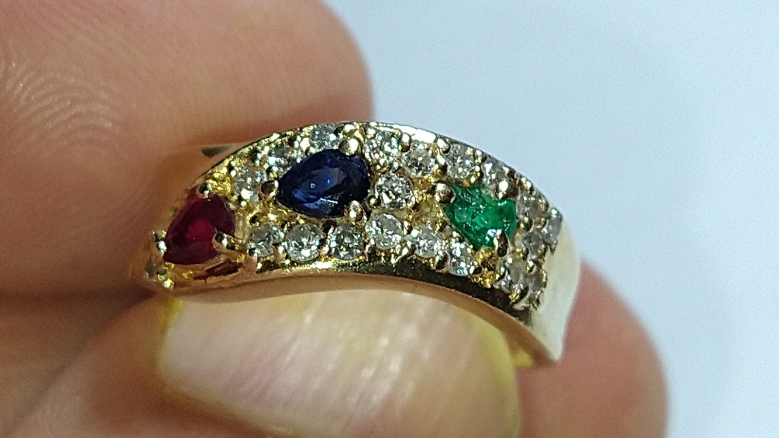 Solid 18k gold sapphire ruby emerald diamond ring… - image 9