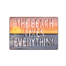Tin Sign for Beach House Decor 12"x 8" The Beach Fixes Everything