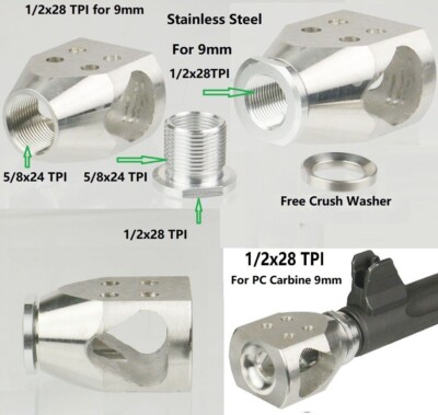 Stainless Steel 1/2x28 TPI Thread Mini Tanker Muzzle Brake Compensator ...