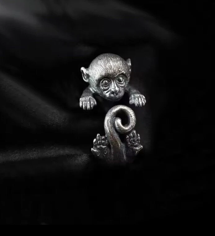 Adjustable Ring Silver Plated Monkey Shape Fit Any Size Vintage Uk Stock - Image 3 of 4