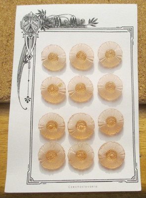 12-Czech Glass Full Card of Floral Center Design-Peach Buttons   .712'' = 18.09mm