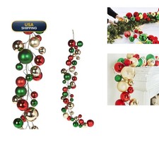 Raz Imports Red Green and Gold Ball Christmas Garland 4 Feet Long