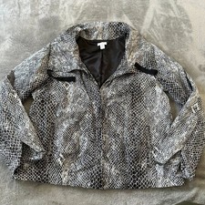 Chico's Jacket 2 Large 12/14 Snake Print Gray Full Zip