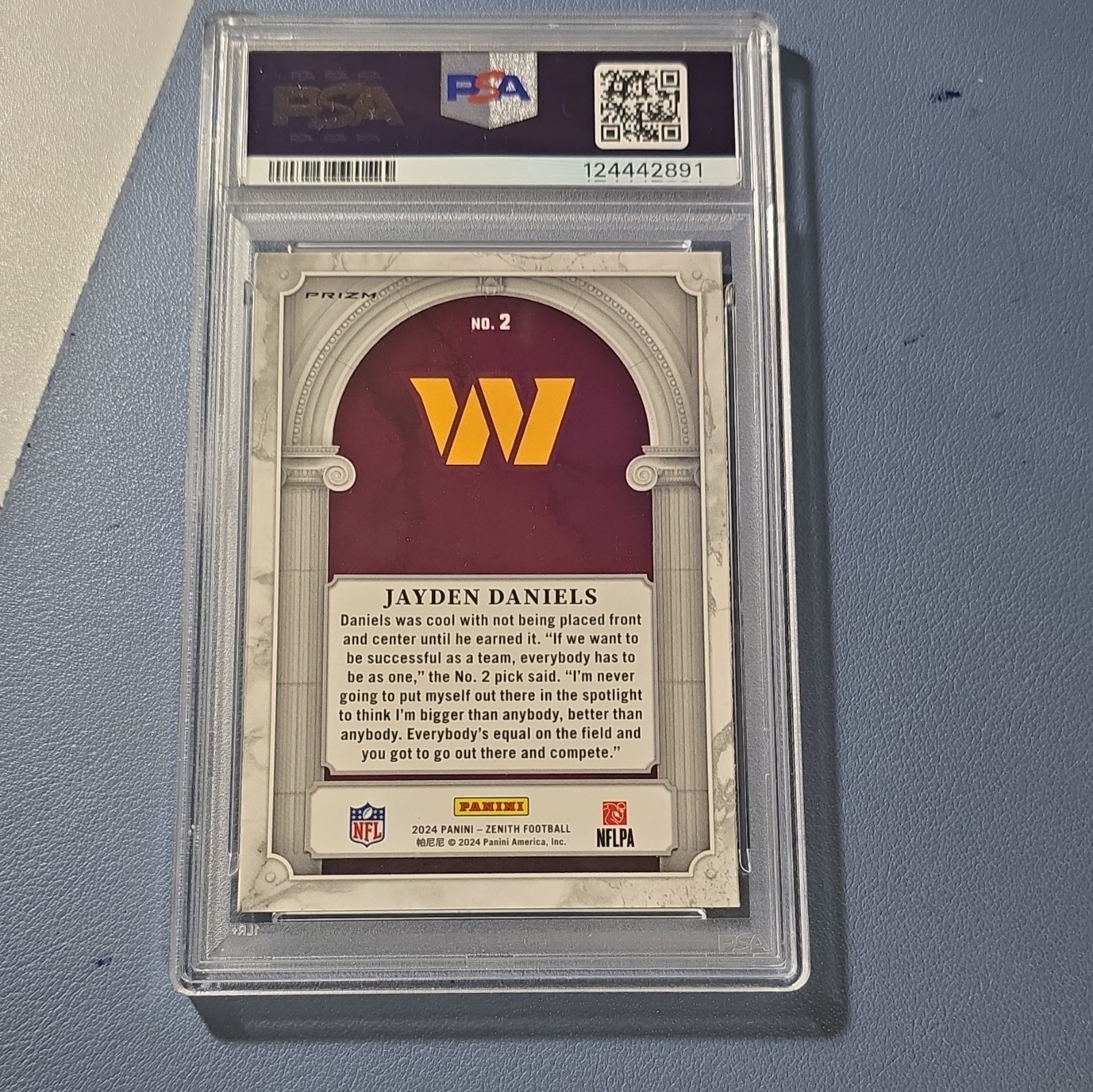 Panini 2024 Zenith Jayden Daniels Z Marquee Orange Rookie #2 PSA 9 NFL view 2