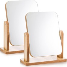 2 Pa Vanity Mirror with Wood Stand, 360 Degree Rotat Makeup