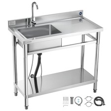 VEVOR Stainless Steel Utility Sink, Free Standing Single Bowl Commercial Kitc...