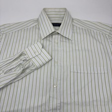 Canali Mens 15 1/2 -39 Green Blue Striped Long Sleeve Button Up Dress Shirt