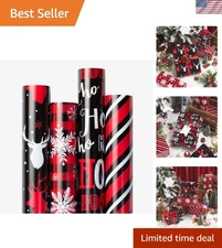 Versatile 100 Sq Ft Holiday Gift Wrap - Striking Reindeer & Snowflake Patterns