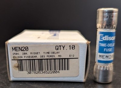 Edison MEN20 Time Delay Fuse Box 250V 20A Midget NOS Qty 10 Industrial
