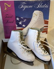Size 2 American Athletic Girls Figure Skates Tricot White Lined