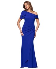 Xscape Women’s Petite Marine Blue Bow One-Shoulder Mermaid Gown Dress Size-8P