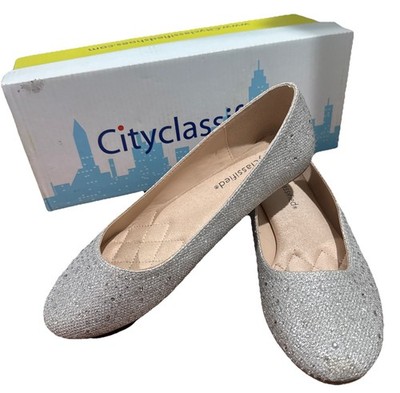 Classified Comfort Women's Shoe Casual Ballet Flats Sparkle Silver Size 7.5